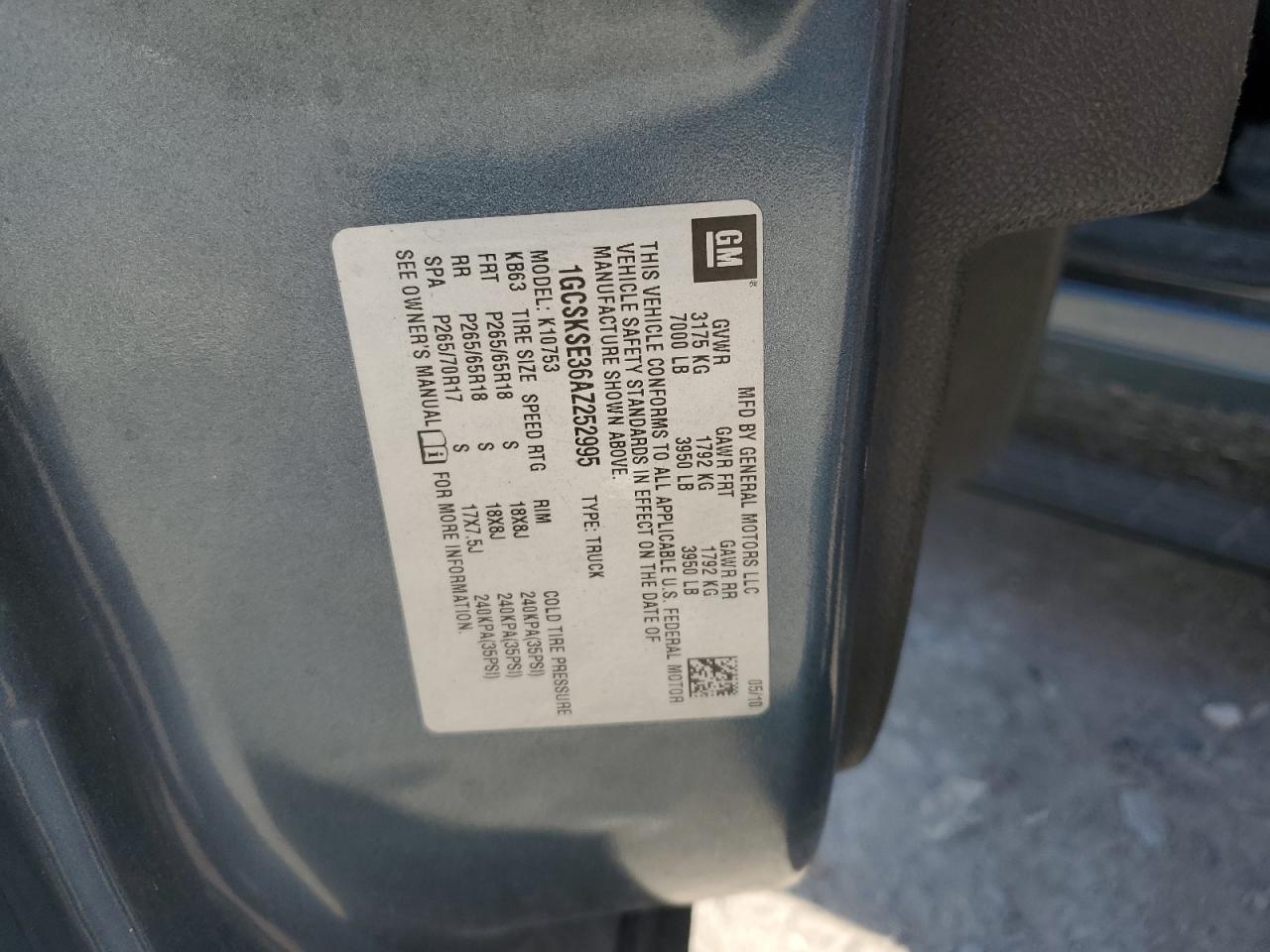 2010 Chevrolet Silverado K1500 Lt VIN: 1GCSKSE36AZ252995 Lot: 81651095