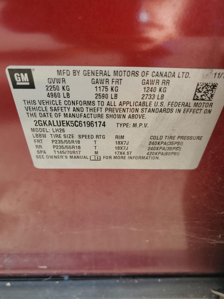 2012 GMC Terrain Slt VIN: 2GKALUEK5C6196174 Lot: 84375925