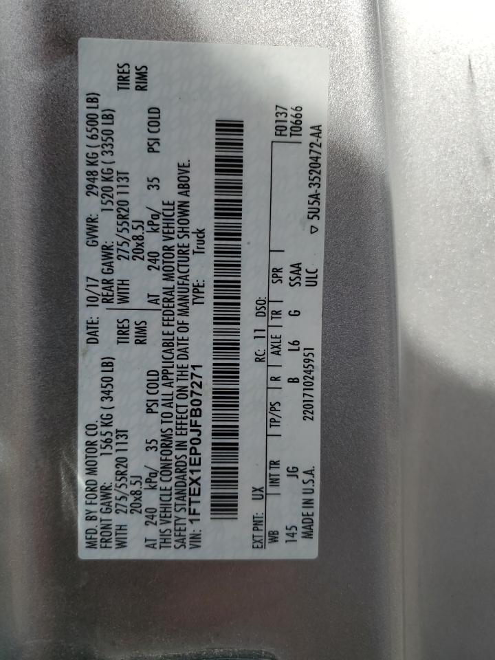 2018 Ford F150 Super Cab VIN: 1FTEX1EP0JFB07271 Lot: 81444705