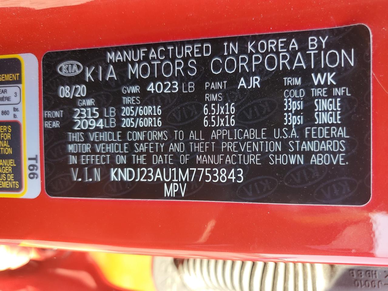 2021 Kia Soul Lx VIN: KNDJ23AU1M7753843 Lot: 80547625