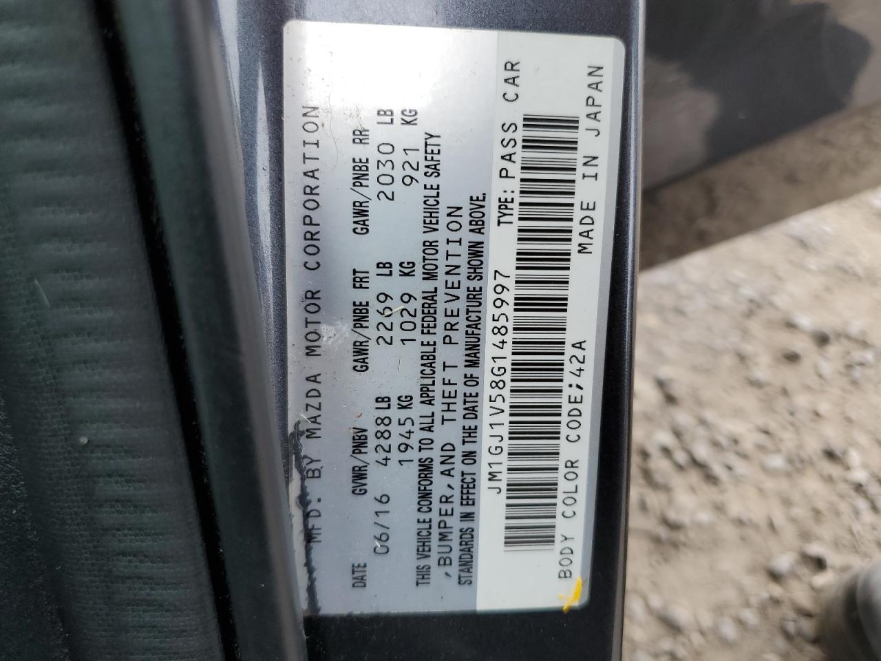 2016 Mazda 6 Touring VIN: JM1GJ1V58G1485997 Lot: 84183755