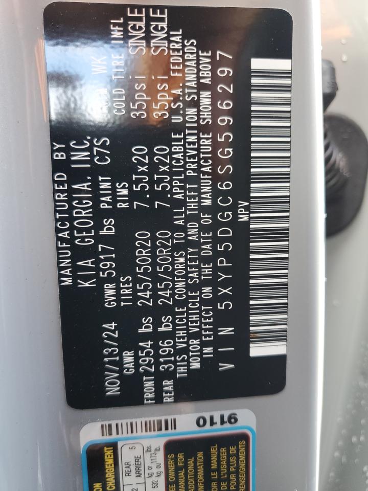 2025 Kia Telluride Sx VIN: 5XYP5DGC6SG596297 Lot: 71426265