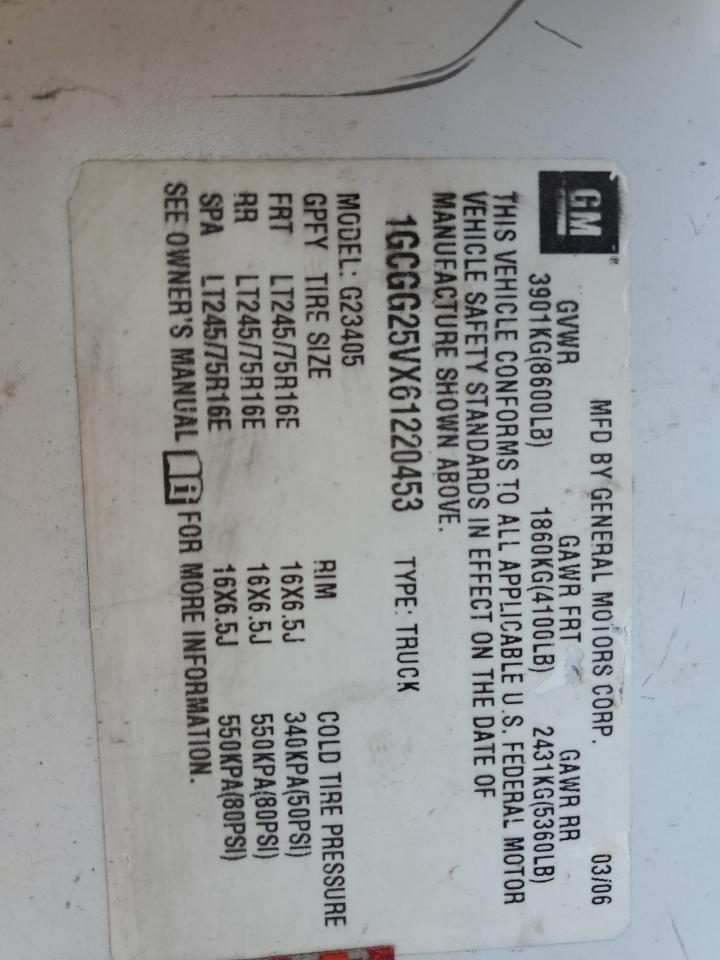 2006 Chevrolet Express G2500 VIN: 1GCGG25VX61220453 Lot: 72026125