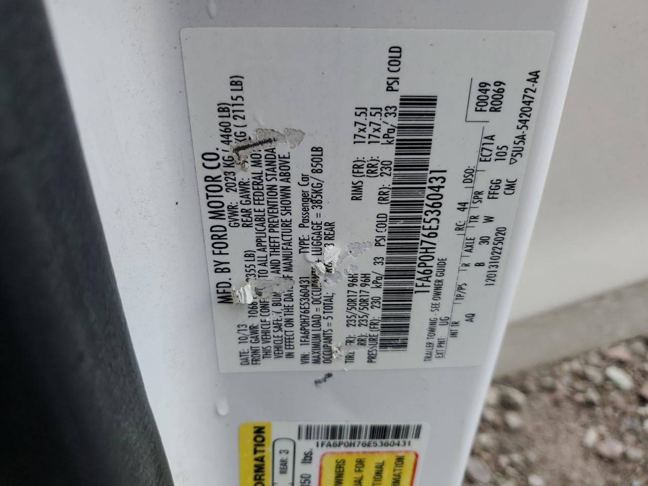 2014 Ford Fusion Se VIN: 1FA6P0H76E5360431 Lot: 70735435