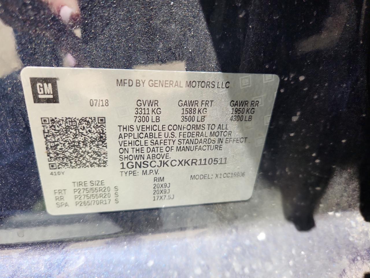 2019 Chevrolet Suburban C1500 Premier VIN: 1GNSCJKCXKR110511 Lot: 71028945