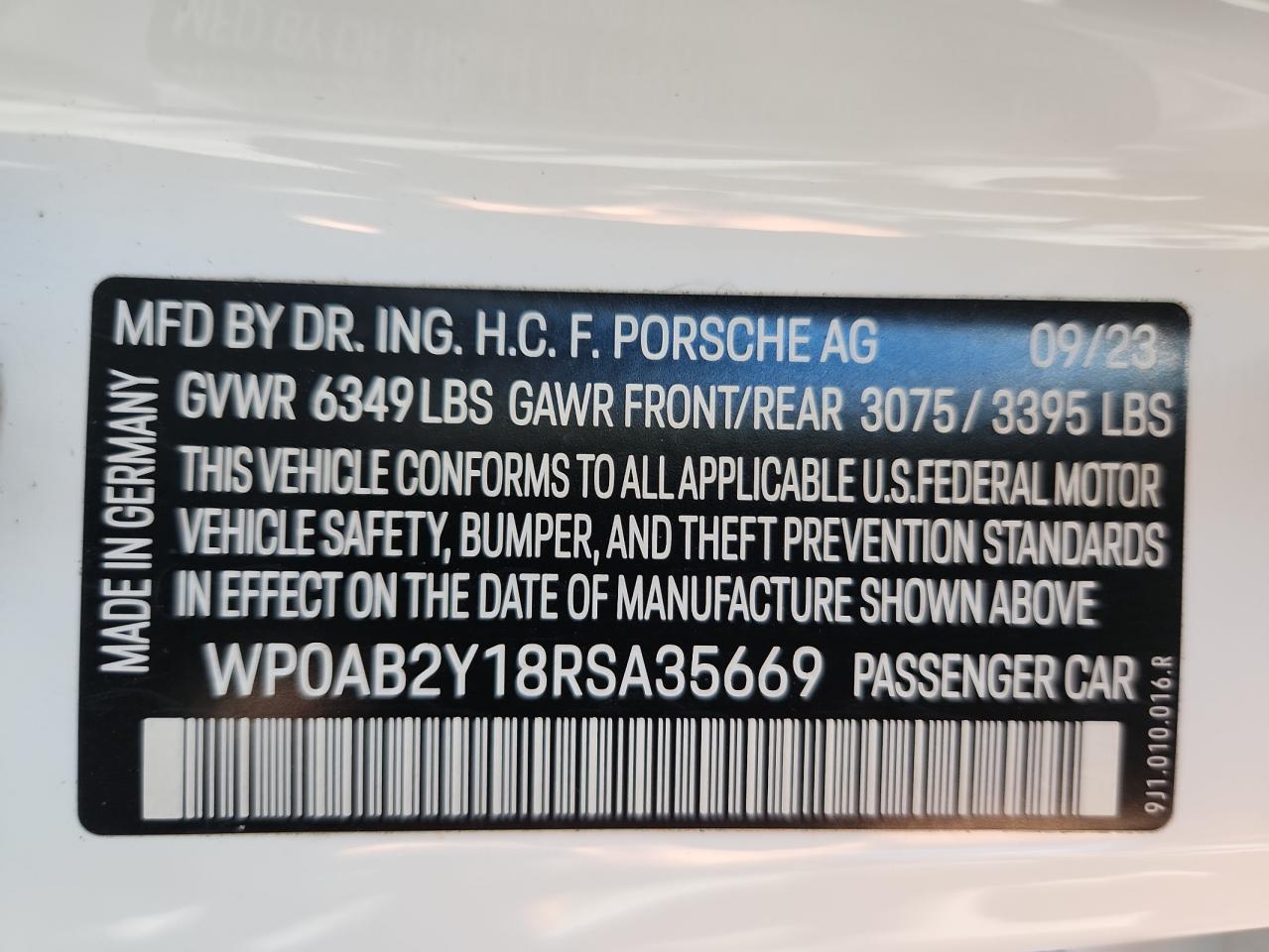 2024 Porsche Taycan 4S VIN: WP0AB2Y18RSA35669 Lot: 71883285