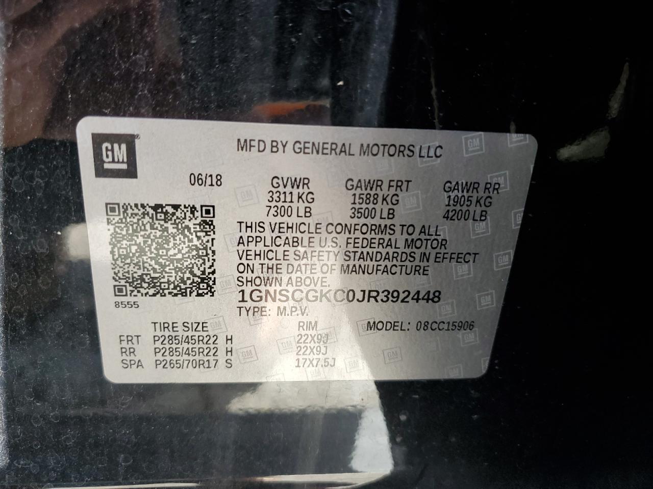 2018 Chevrolet Suburban C1500 Ls VIN: 1GNSCGKC0JR392448 Lot: 81735435