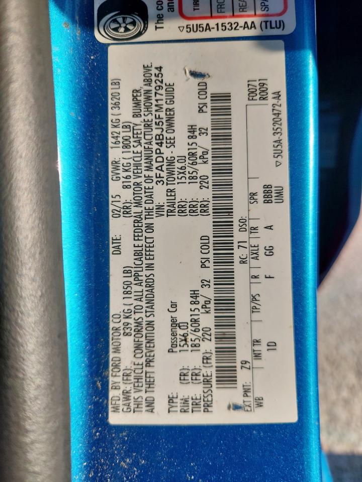 2015 Ford Fiesta Se VIN: 3FADP4BJ5FM179254 Lot: 70449005