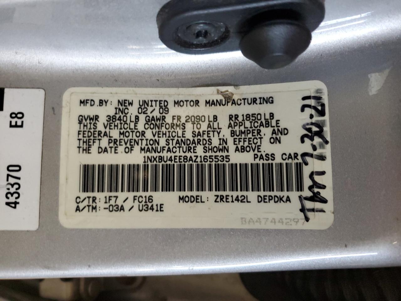 2010 Toyota Corolla Base VIN: 1NXBU4EE8AZ165535 Lot: 83960975