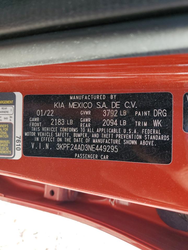 2022 Kia Forte Fe VIN: 3KPF24AD3NE449295 Lot: 80816195