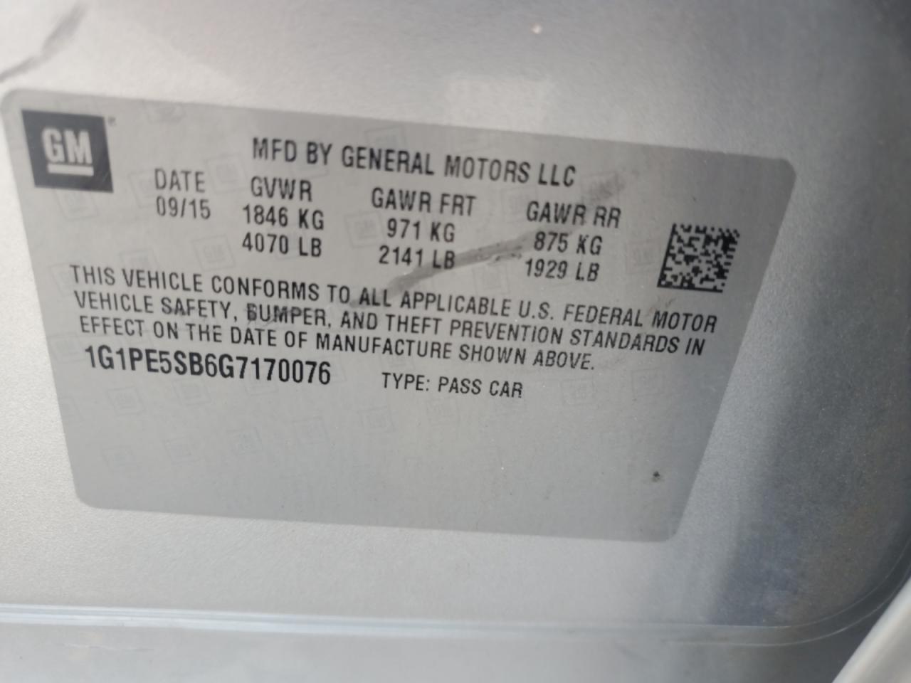 2016 Chevrolet Cruze Limited Lt VIN: 1G1PE5SB6G7170076 Lot: 80124045