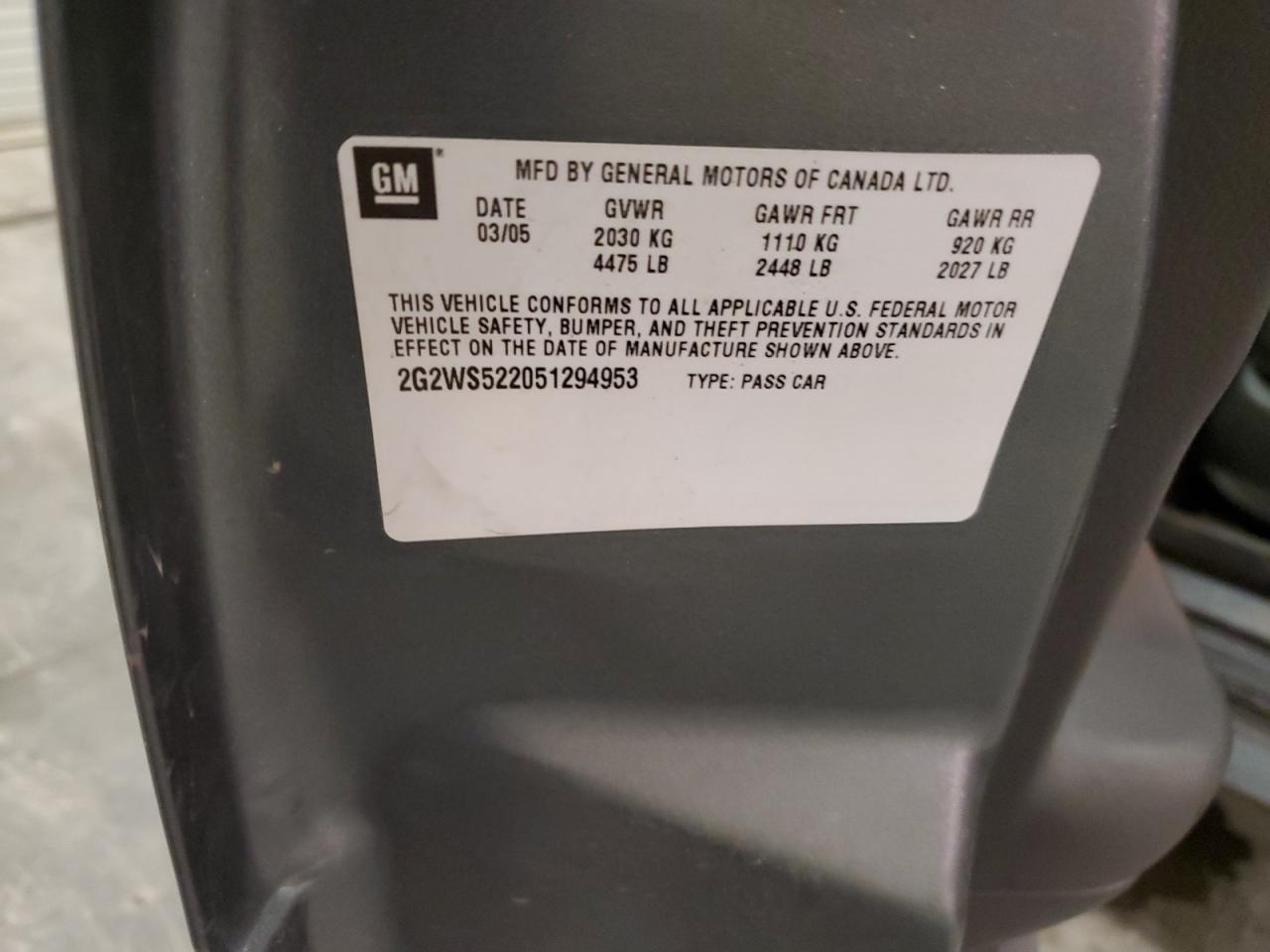 2005 Pontiac Grand Prix Gt VIN: 2G2WS522051294953 Lot: 81070605