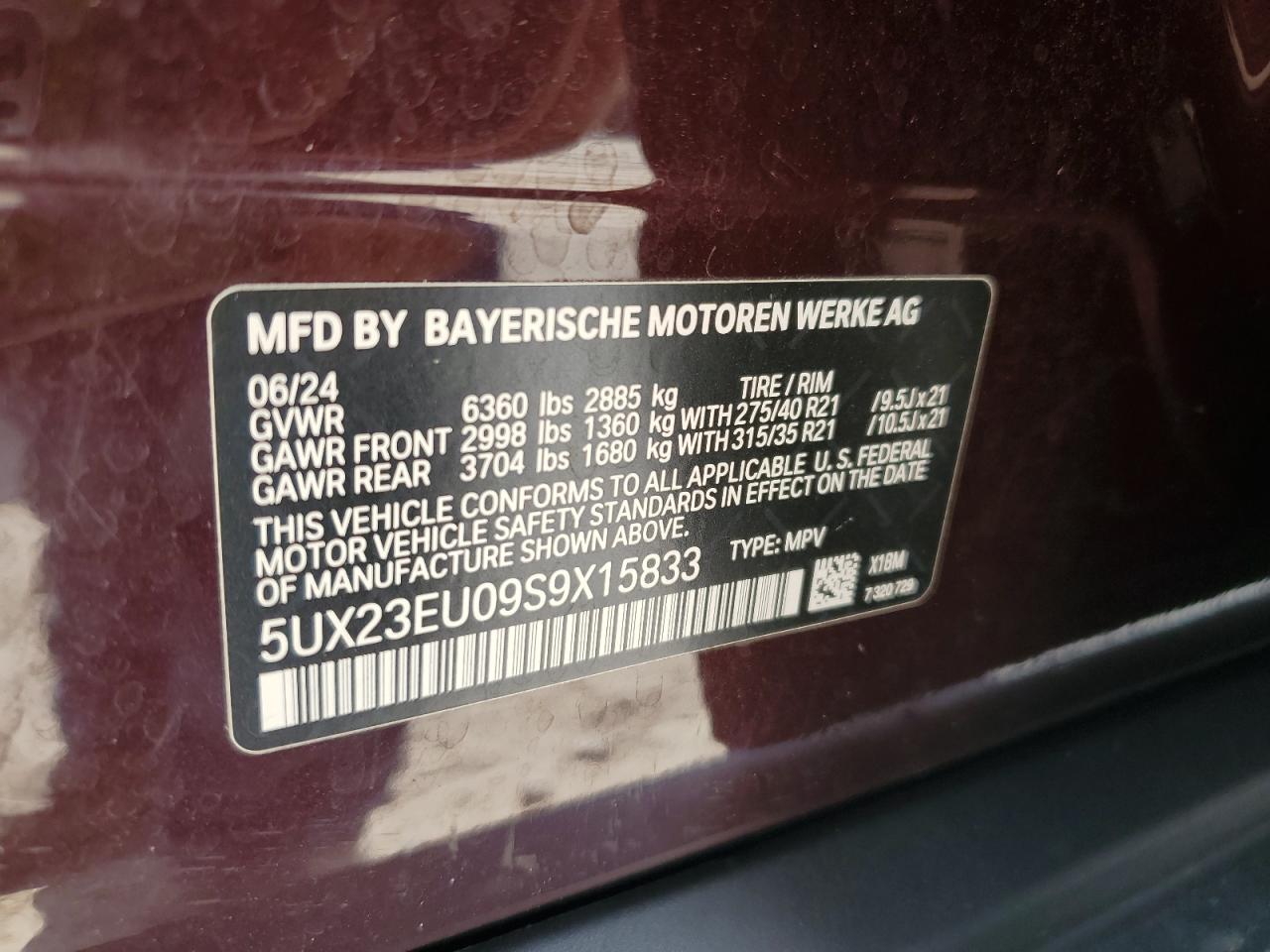 2025 BMW X5 xDrive40I VIN: 5UX23EU09S9X15833 Lot: 72017525