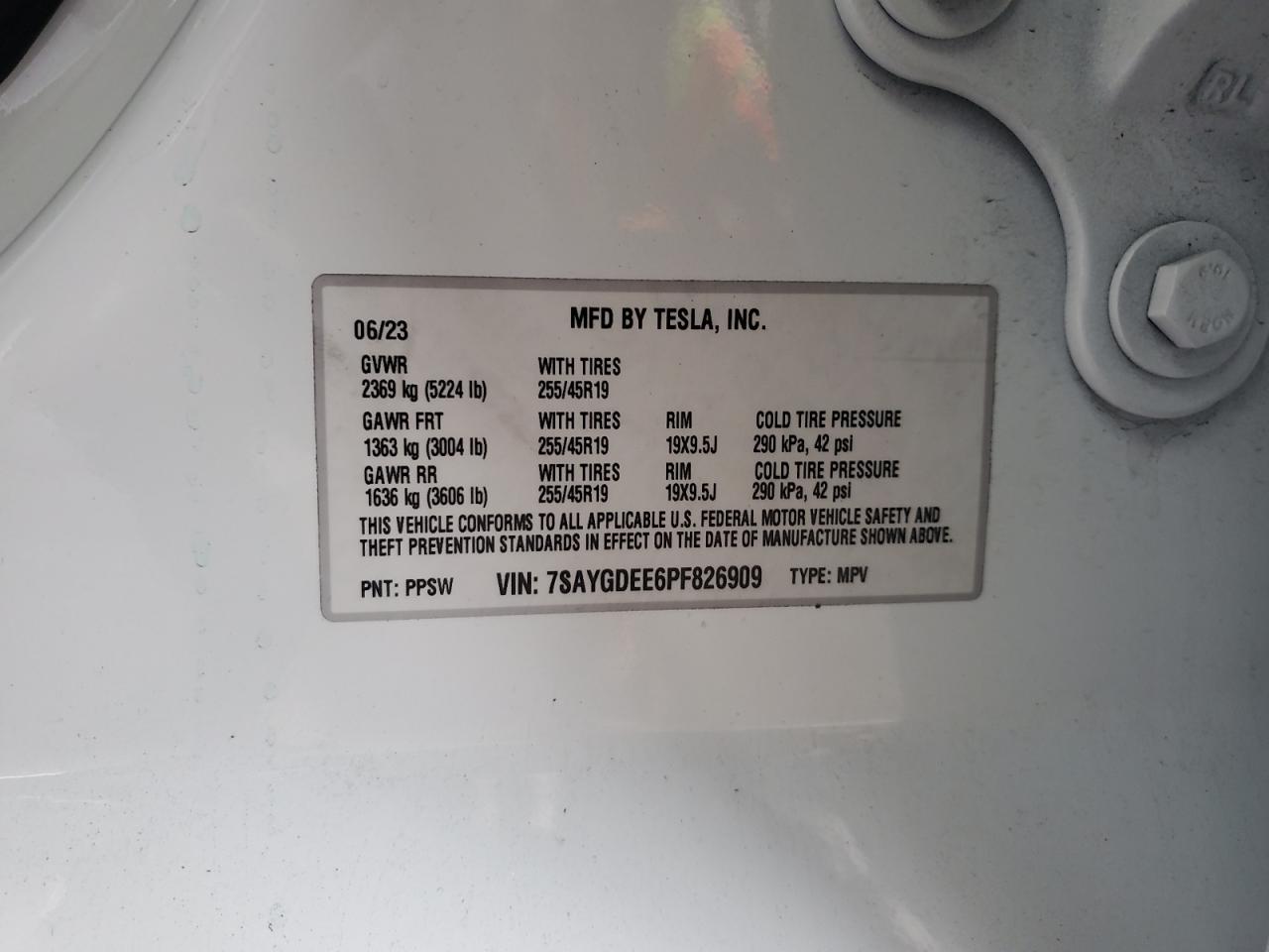 2023 Tesla Model Y VIN: 7SAYGDEE6PF826909 Lot: 81934295