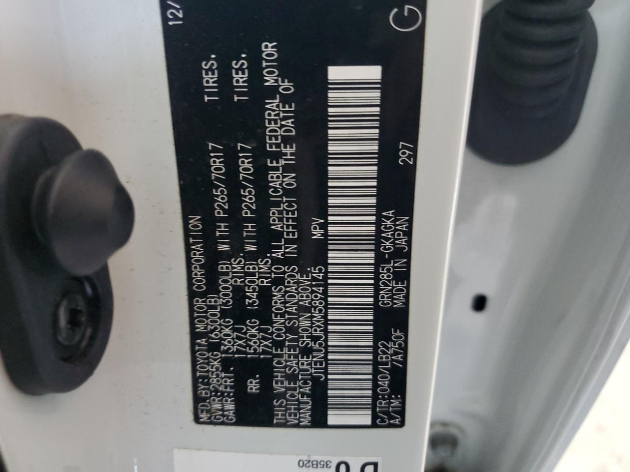 2021 Toyota 4Runner Sr5/Sr5 Premium VIN: JTENU5JRXM5894145 Lot: 71871815