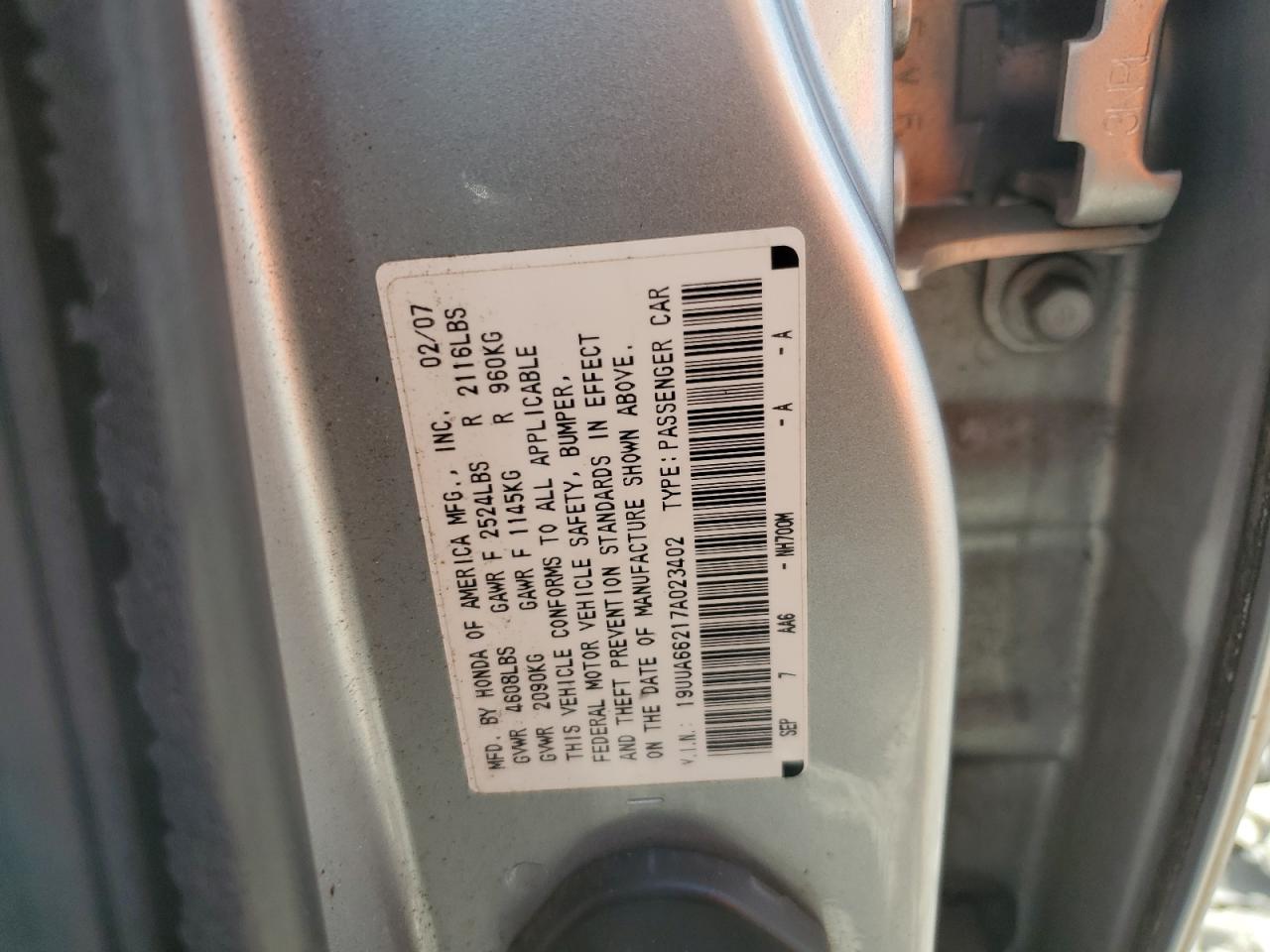 2007 Acura Tl VIN: 19UUA66217A023402 Lot: 82081765