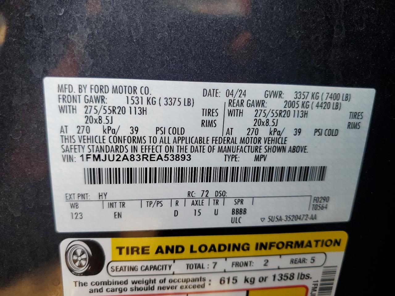 2024 Ford Expedition Limited VIN: 1FMJU2A83REA53893 Lot: 83930855