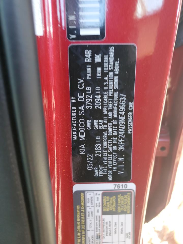 2022 Kia Forte Fe VIN: 3KPF24AD9NE496637 Lot: 71127405