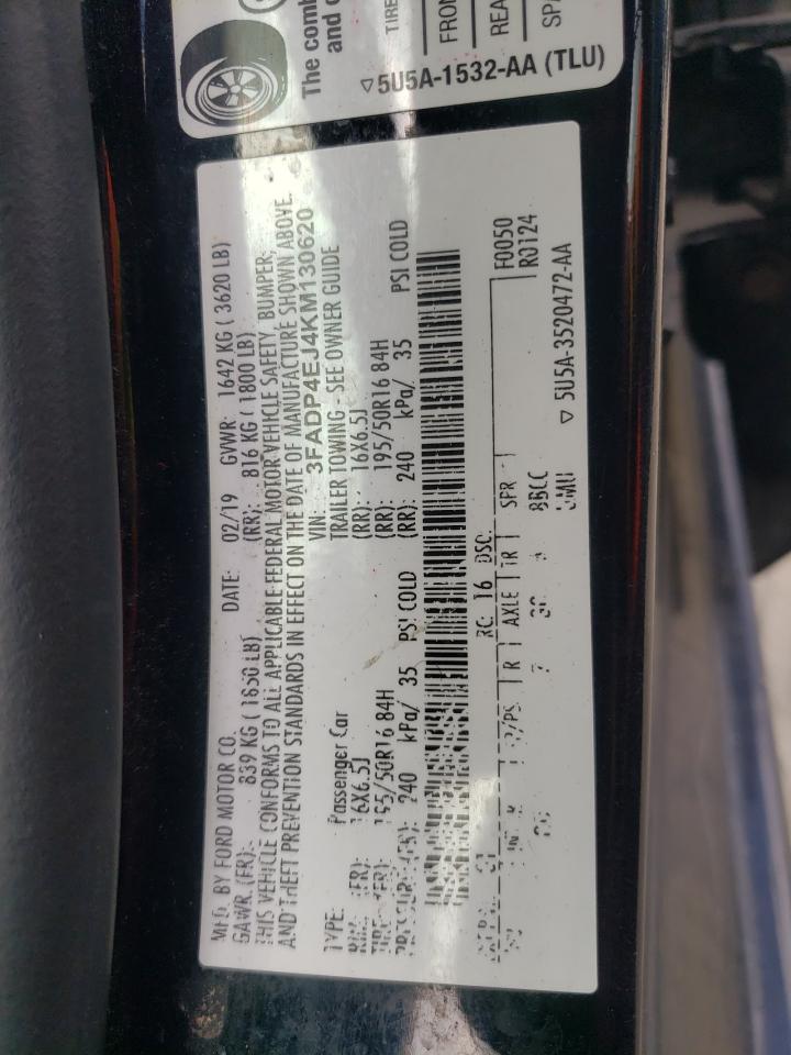 2019 Ford Fiesta Se VIN: 3FADP4EJ4KM130620 Lot: 70807275