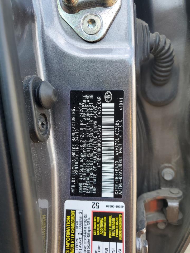 2019 Toyota Camry L VIN: 4T1B11HK8KU247548 Lot: 80746295