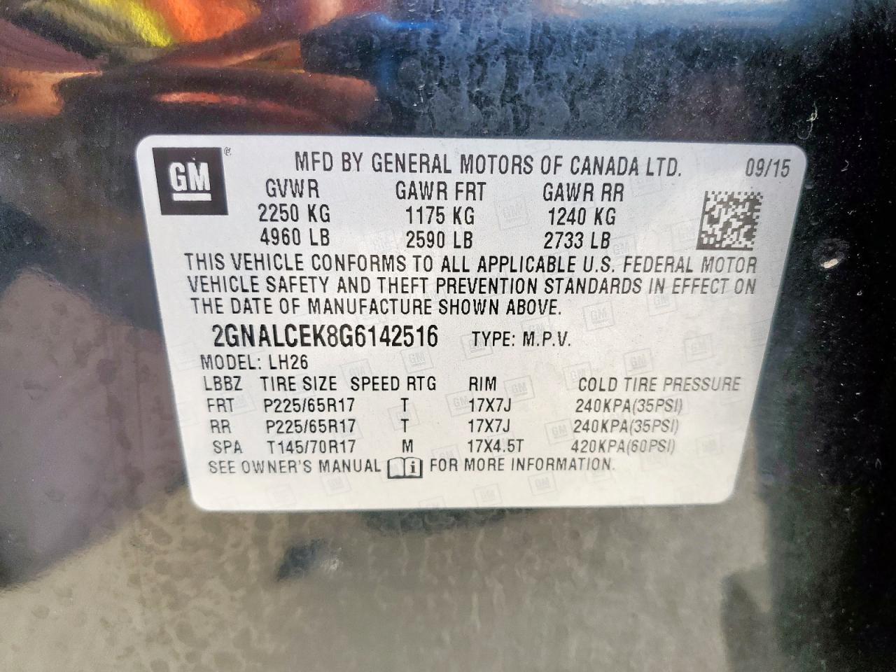 2016 Chevrolet Equinox Lt VIN: 2GNALCEK8G6142516 Lot: 80685435