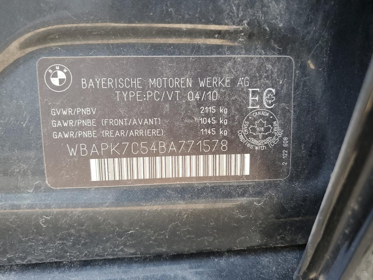 2011 BMW 328 Xi VIN: WBAPK7C54BA771578 Lot: 80920265