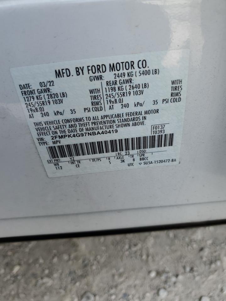 2022 Ford Edge Se VIN: 2FMPK4G97NBA40419 Lot: 71713535