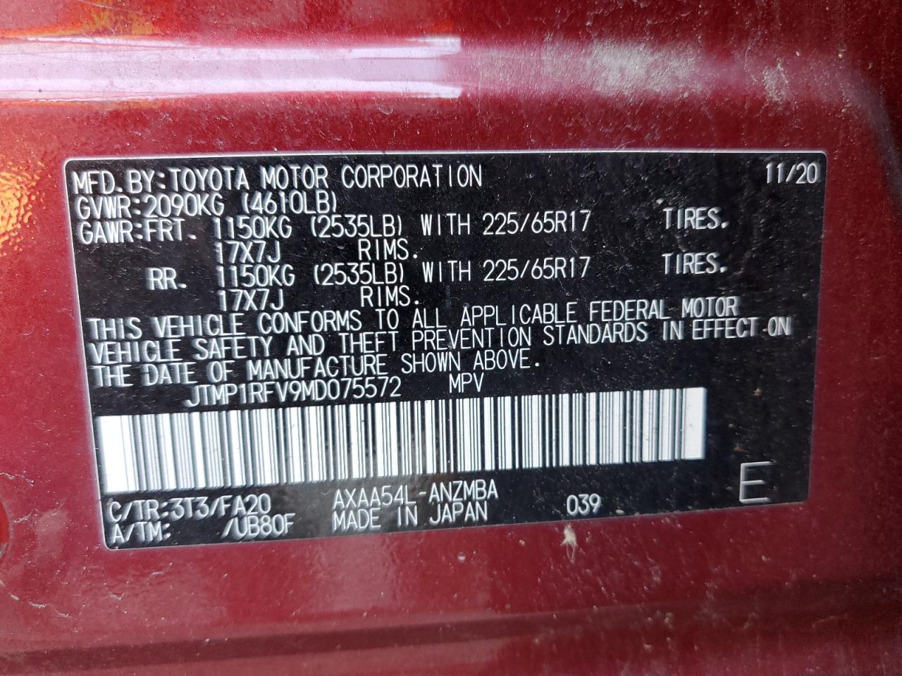 2021 Toyota Rav4 Xle VIN: JTMP1RFV9MD075572 Lot: 71425955