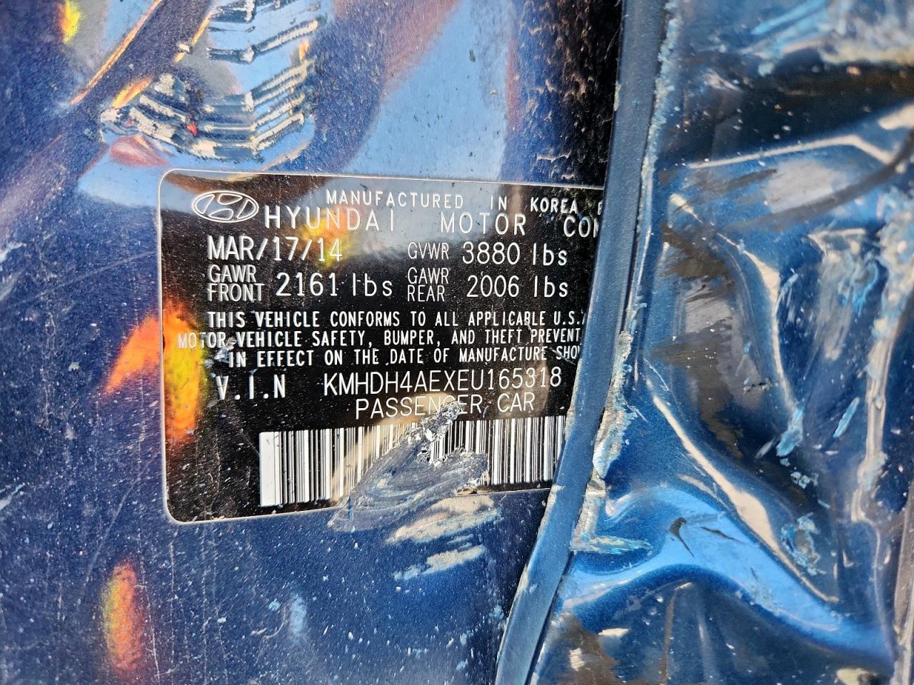 2014 Hyundai Elantra Se VIN: KMHDH4AEXEU165318 Lot: 84425705