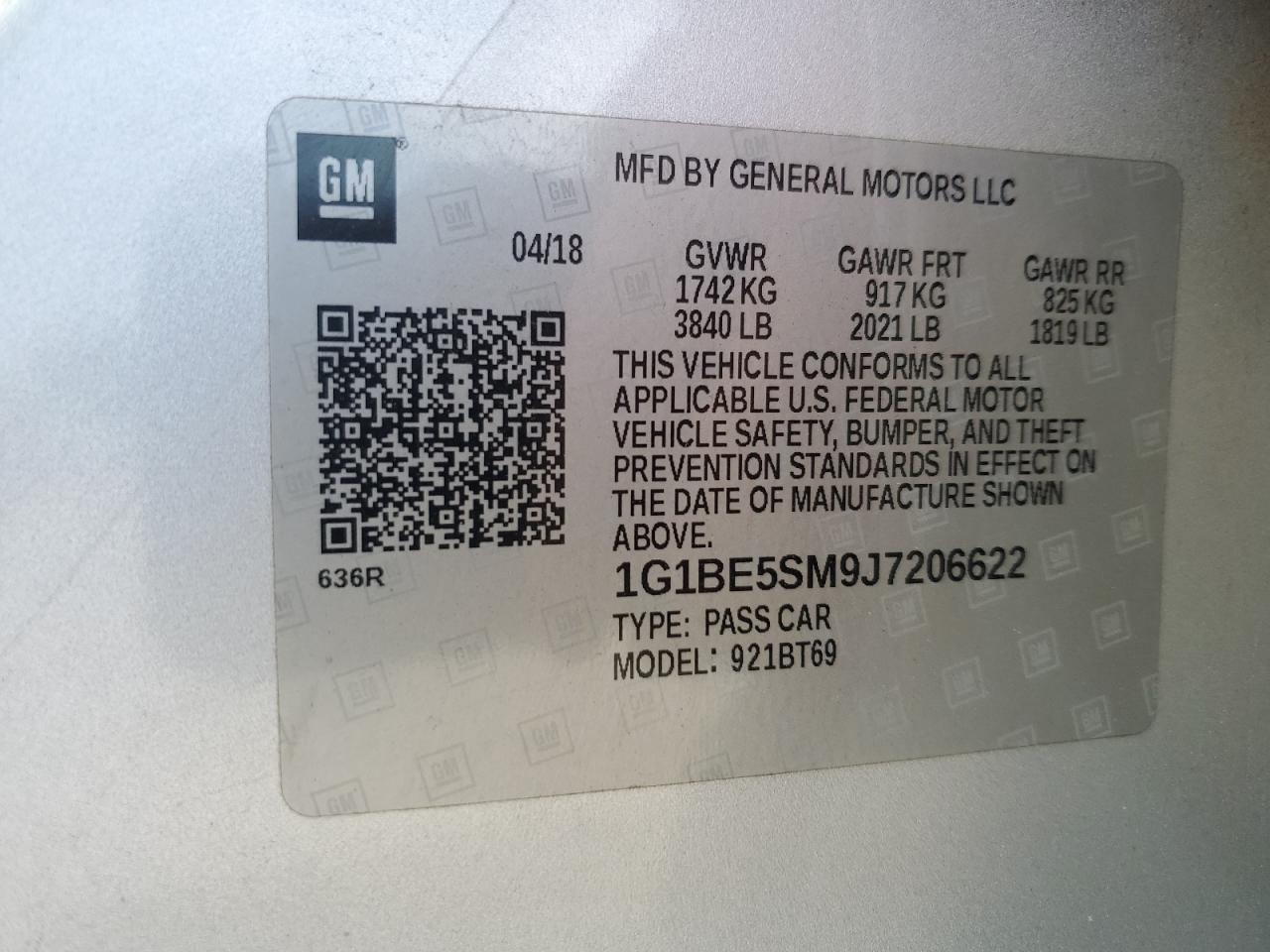 2018 Chevrolet Cruze Lt VIN: 1G1BE5SM9J7206622 Lot: 81643575