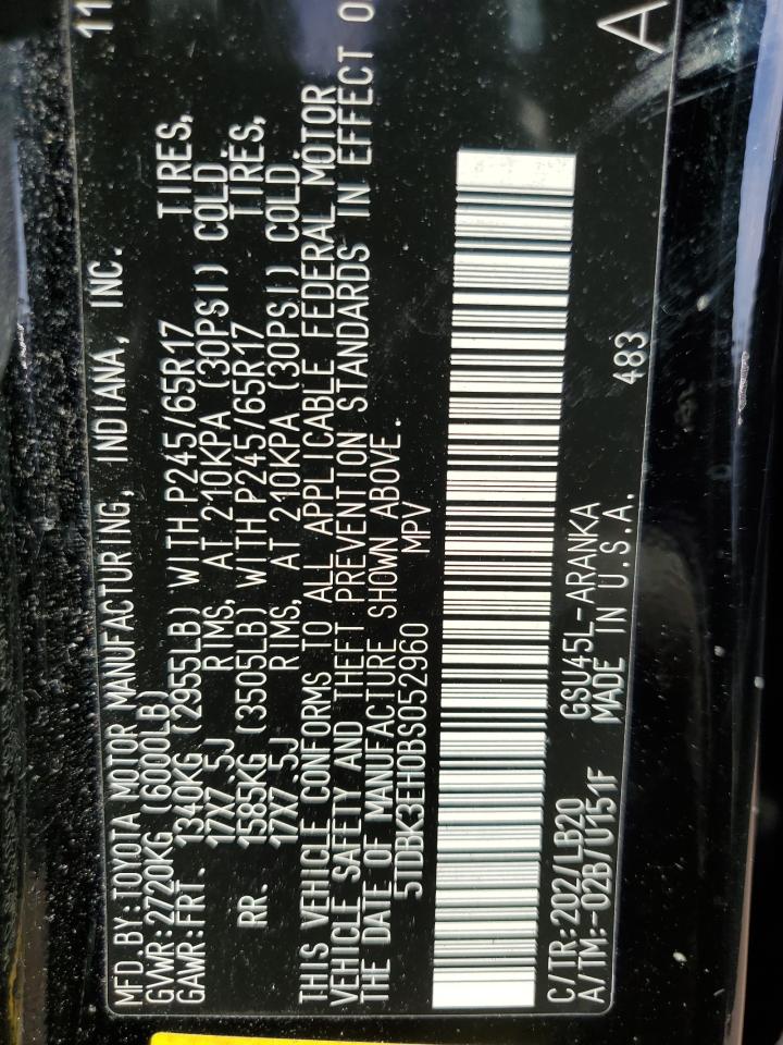 2011 Toyota Highlander Base VIN: 5TDBK3EH0BS052960 Lot: 80486155