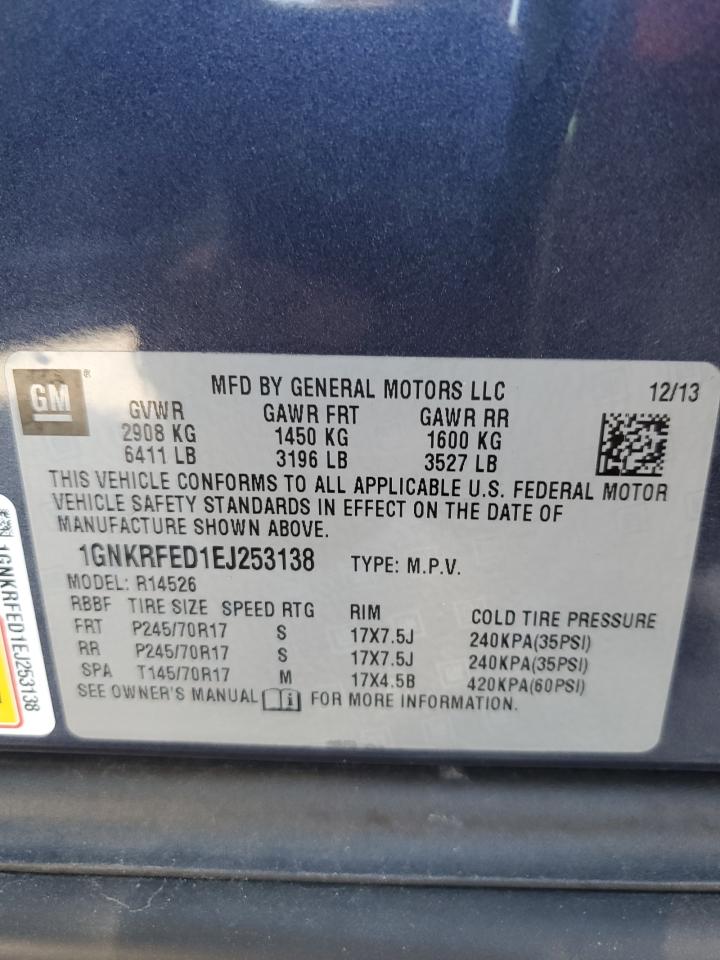 2014 Chevrolet Traverse Ls VIN: 1GNKRFED1EJ253138 Lot: 72068705