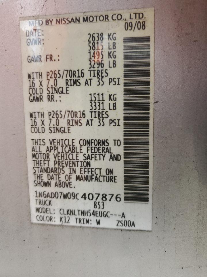 2009 Nissan Frontier Crew Cab Se VIN: 1N6AD07W09C407876 Lot: 83966015