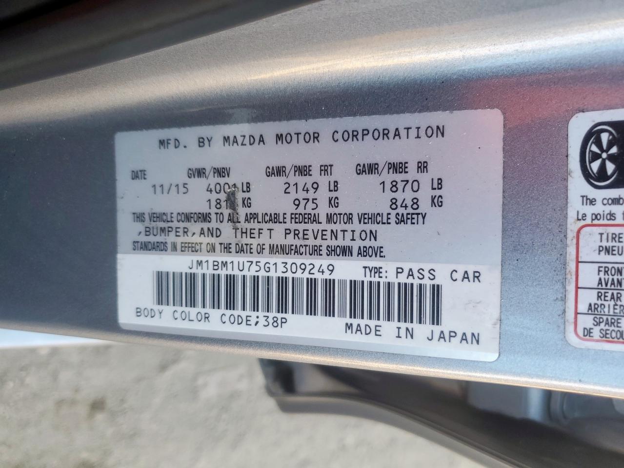 2016 Mazda 3 Sport VIN: JM1BM1U75G1309249 Lot: 83979895