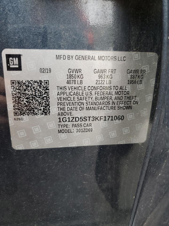 2019 Chevrolet Malibu Lt VIN: 1G1ZD5ST3KF171060 Lot: 81436275