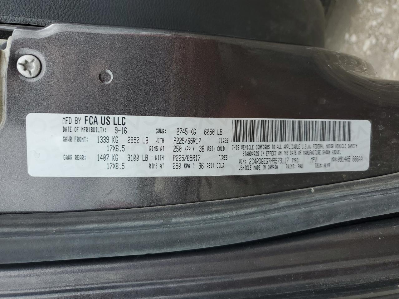 2017 Dodge Grand Caravan Gt VIN: 2C4RDGEG7HR573117 Lot: 81817655