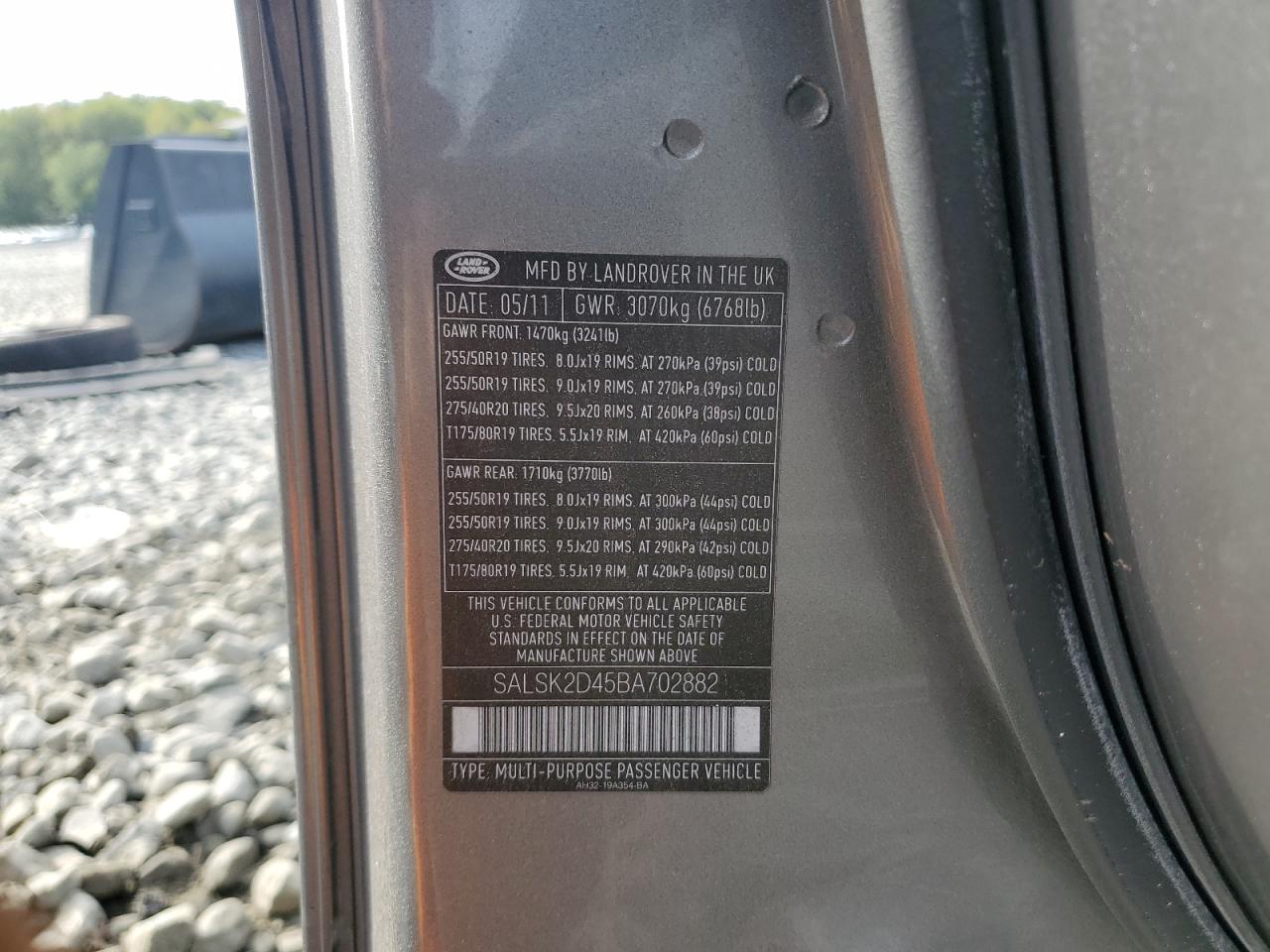 2011 Land Rover Range Rover Sport Lux VIN: SALSK2D45BA702882 Lot: 81508125