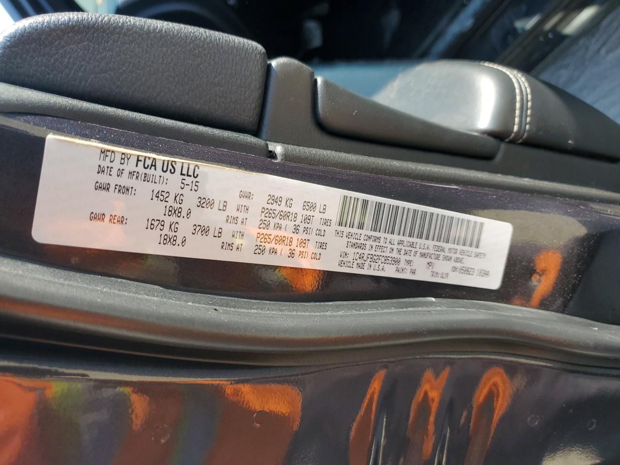 2015 Jeep Grand Cherokee Limited VIN: 1C4RJFBG2FC853900 Lot: 80574285