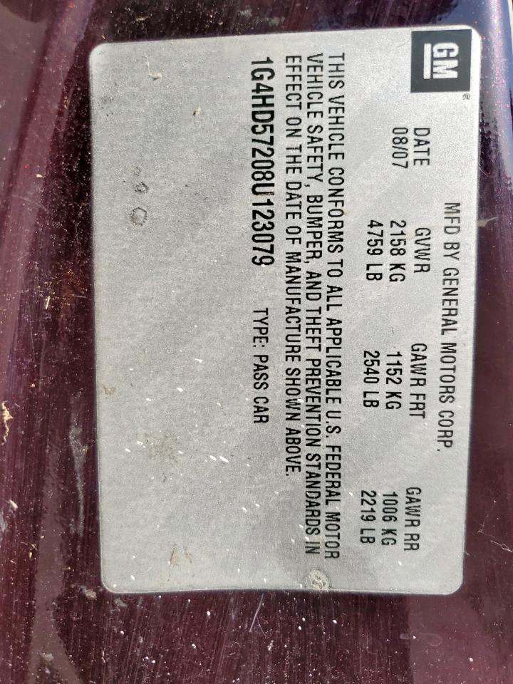 2008 Buick Lucerne Cxl VIN: 1G4HD57208U123079 Lot: 91662135