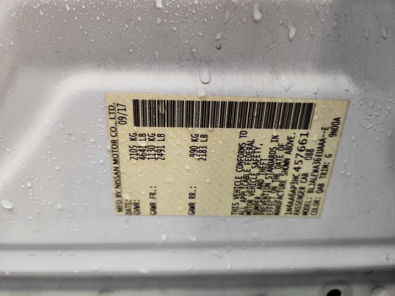 2017 Nissan Maxima 3.5S VIN: 1N4AA6AP3HC457661 Lot: 71821655