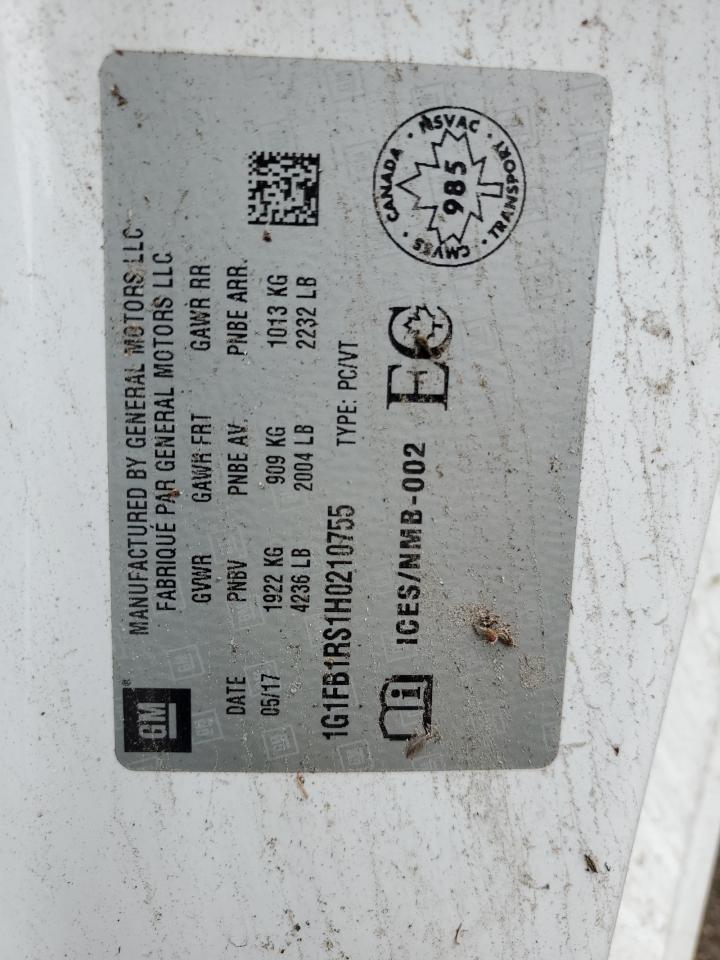 2017 Chevrolet Camaro Lt VIN: 1G1FB1RS1H0210755 Lot: 81296275