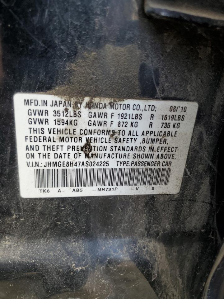 2010 Honda Fit Sport VIN: JHMGE8H47AS024225 Lot: 81761515
