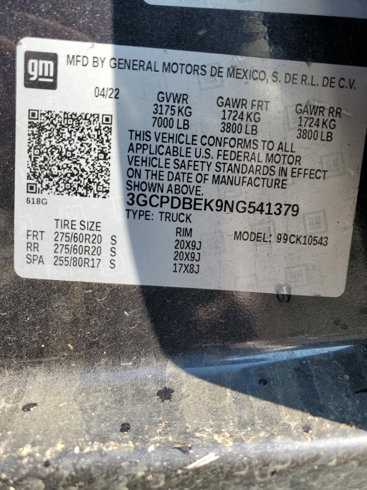 2022 Chevrolet Silverado K1500 Custom VIN: 3GCPDBEK9NG541379 Lot: 84034735