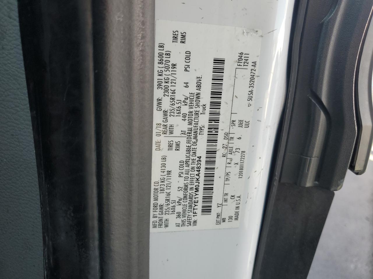 2018 Ford Transit T-150 VIN: 1FTYE1YM0JKA48394 Lot: 80158445