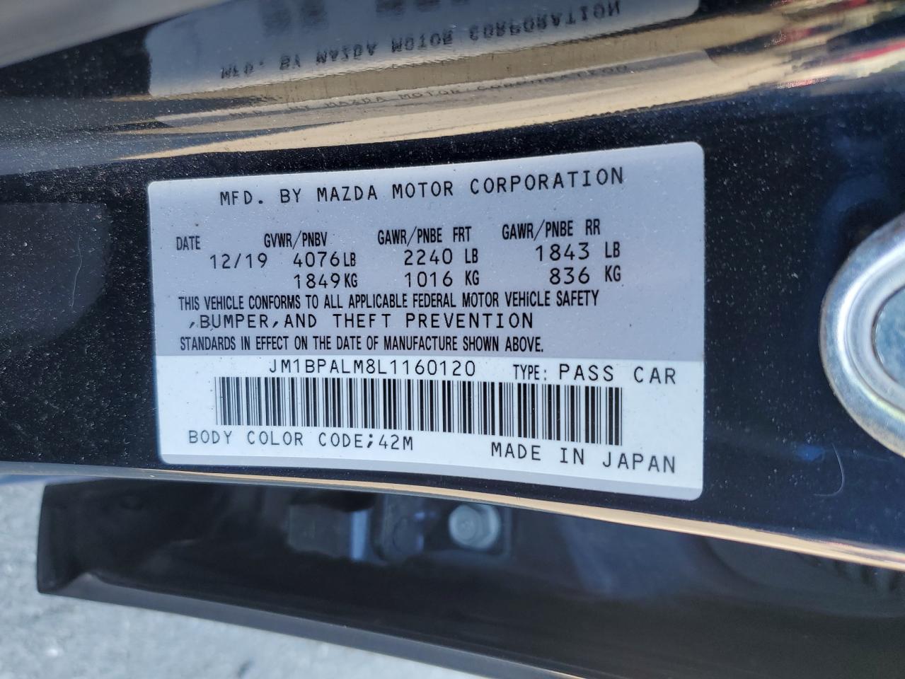 2020 Mazda 3 VIN: JM1BPALM8L1160120 Lot: 81132465