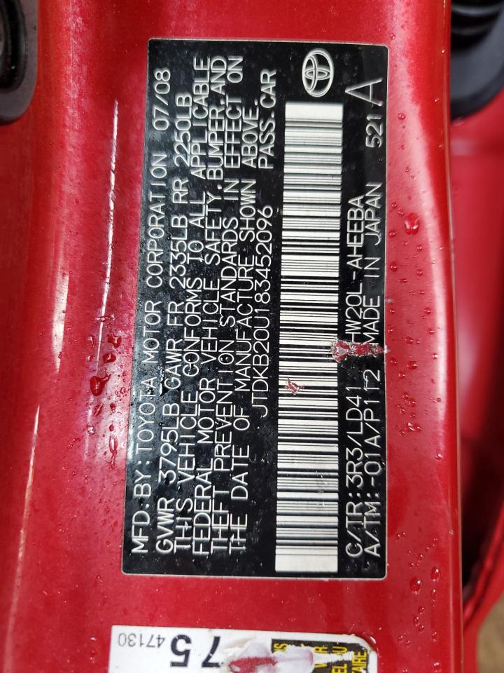 2008 Toyota Prius VIN: JTDKB20U183452096 Lot: 83855565