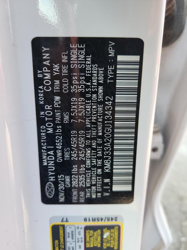 2016 Hyundai Tucson Limited VIN: KM8J33A20GU134342 Lot: 81138355