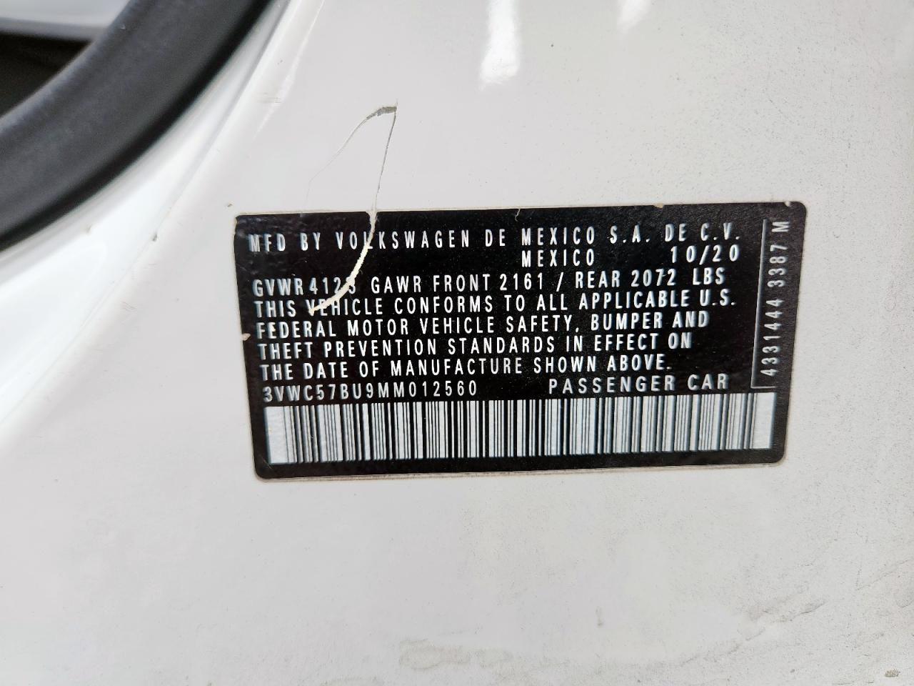 2021 Volkswagen Jetta S VIN: 3VWC57BU9MM012560 Lot: 80800245