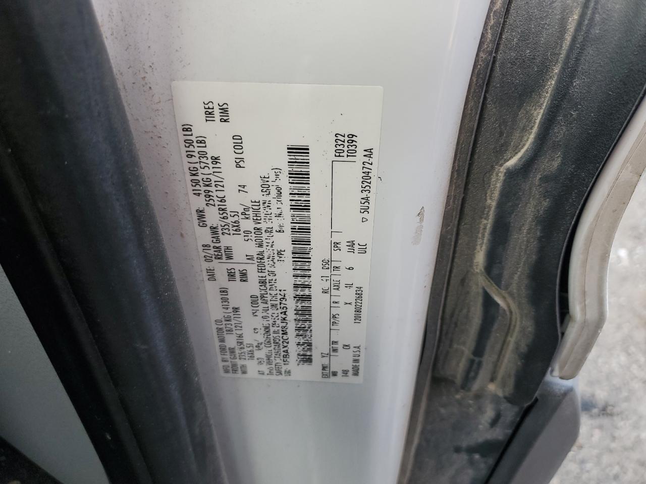 2018 Ford Transit T-350 VIN: 1FBAX2CM8JKA57941 Lot: 80511985