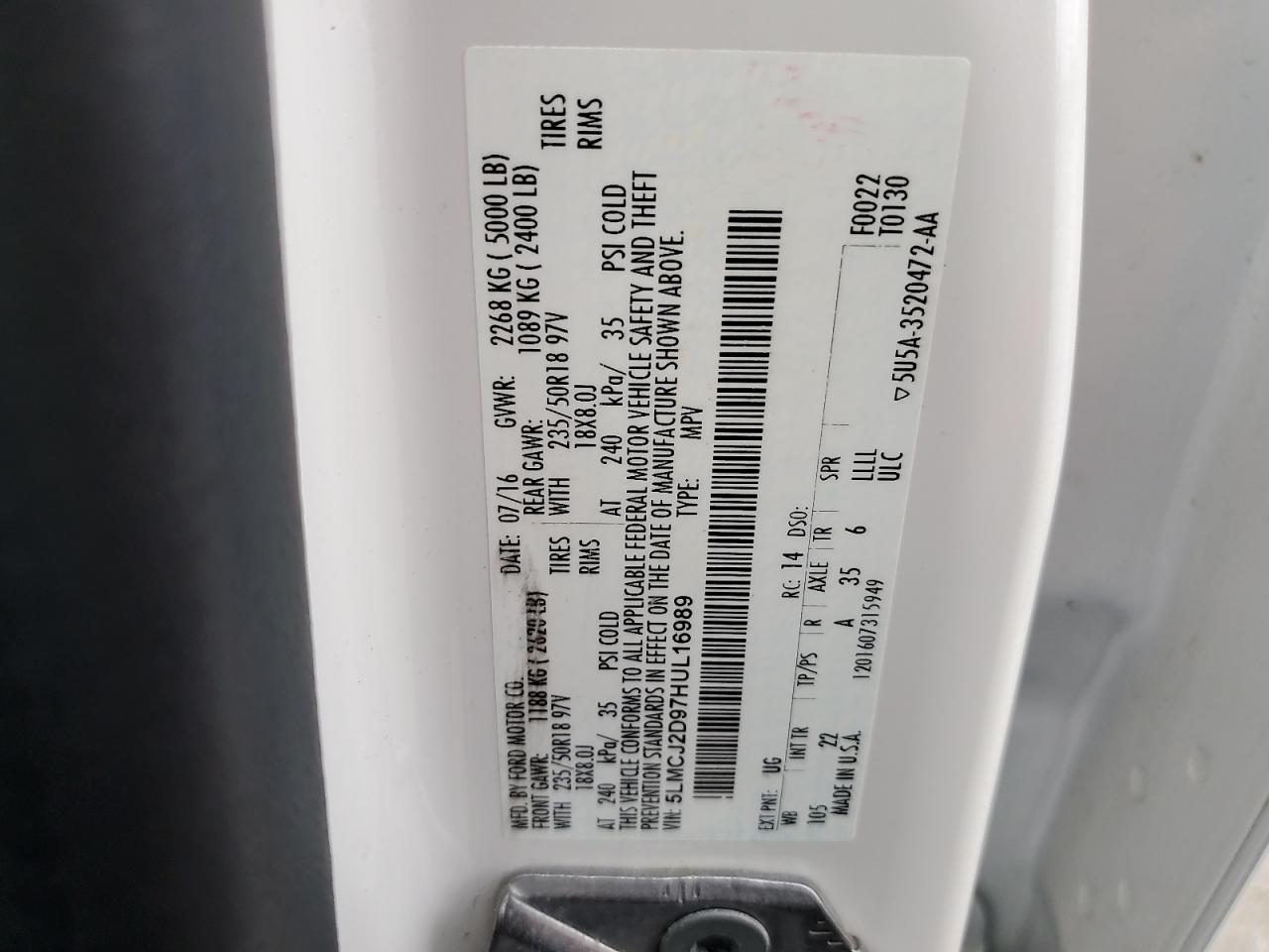 2017 Lincoln Mkc Select VIN: 5LMCJ2D97HUL16989 Lot: 81561535